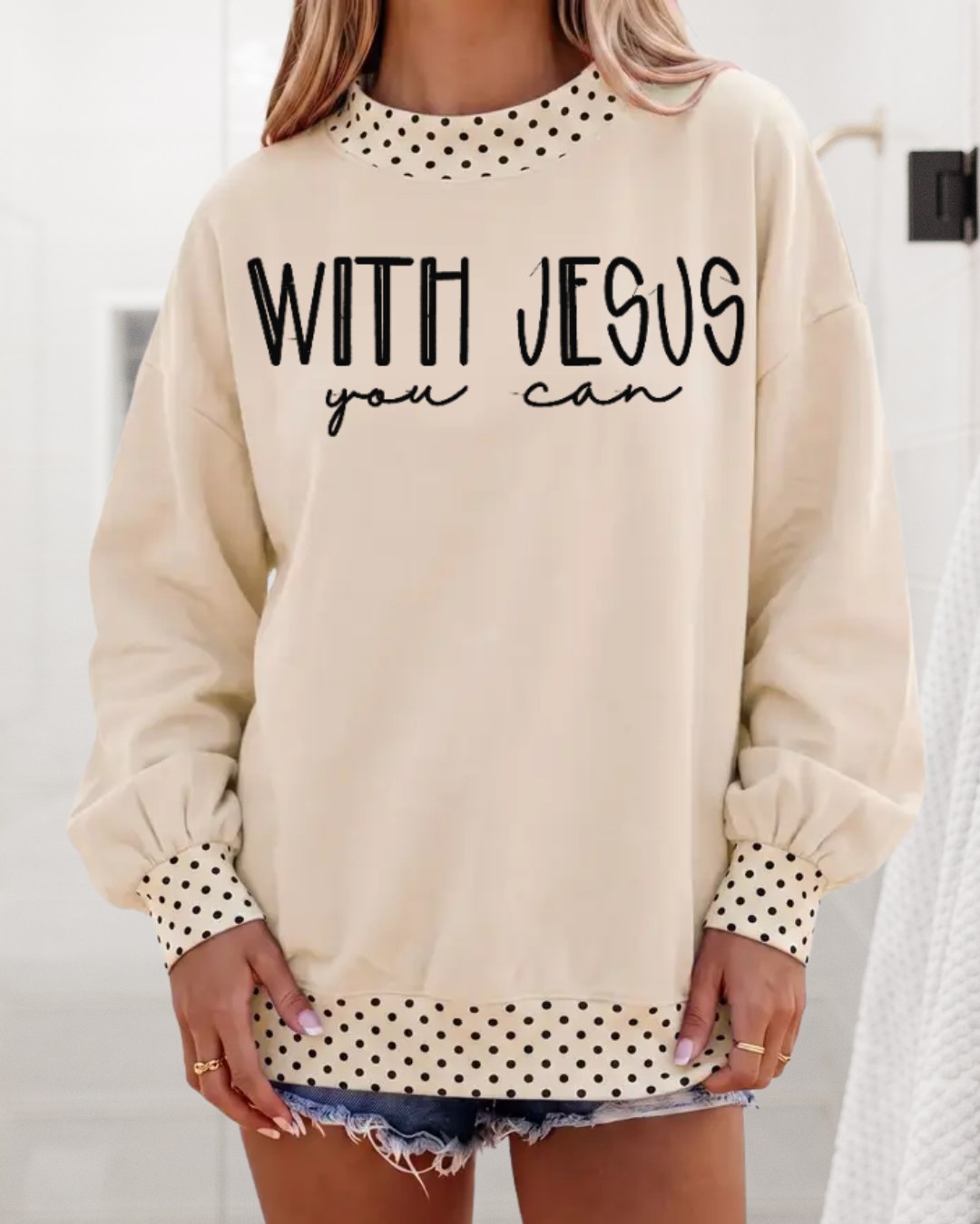 Polka Dot Mock Neck Sweatshirt