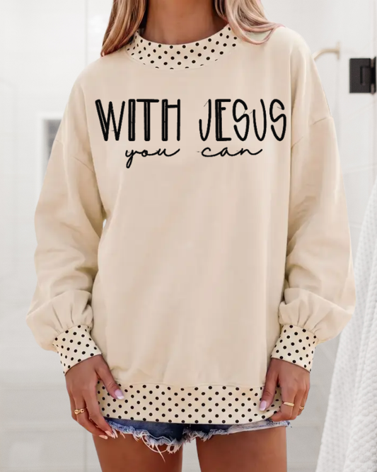 Polka Dot Mock Neck Sweatshirt