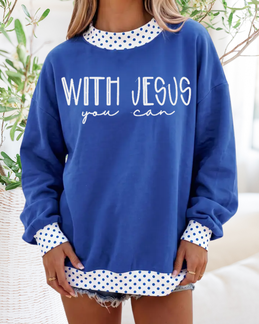 Polka Dot Mock Neck Sweatshirt